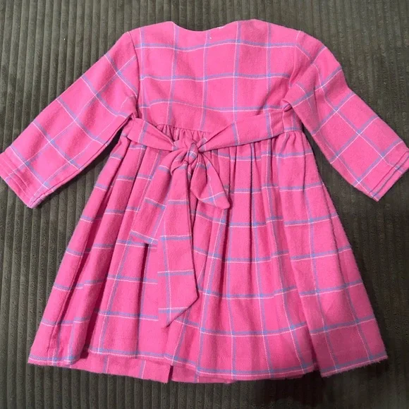 Girls' Pink Plaid Button-Front Dress with Floral Embroidery - Picture 3 of 3